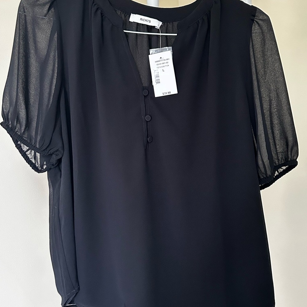 Ricki's Black Sheer Sleeve Blouse